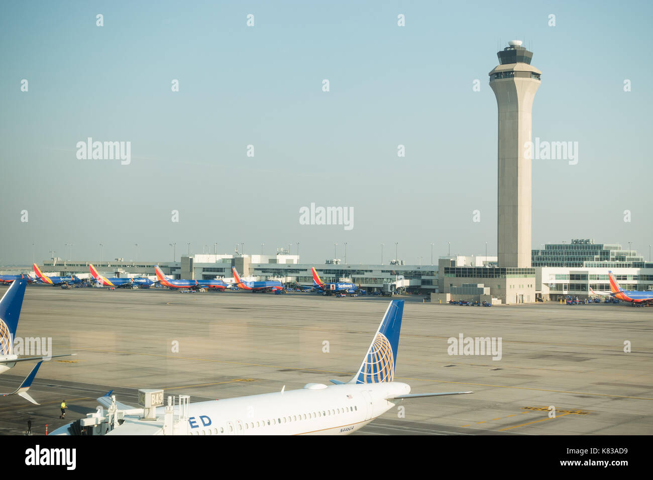 Auf der United Airlines Terminal/Nabe am internationalen Flughafen Denver, Colorado suchen Stockfoto