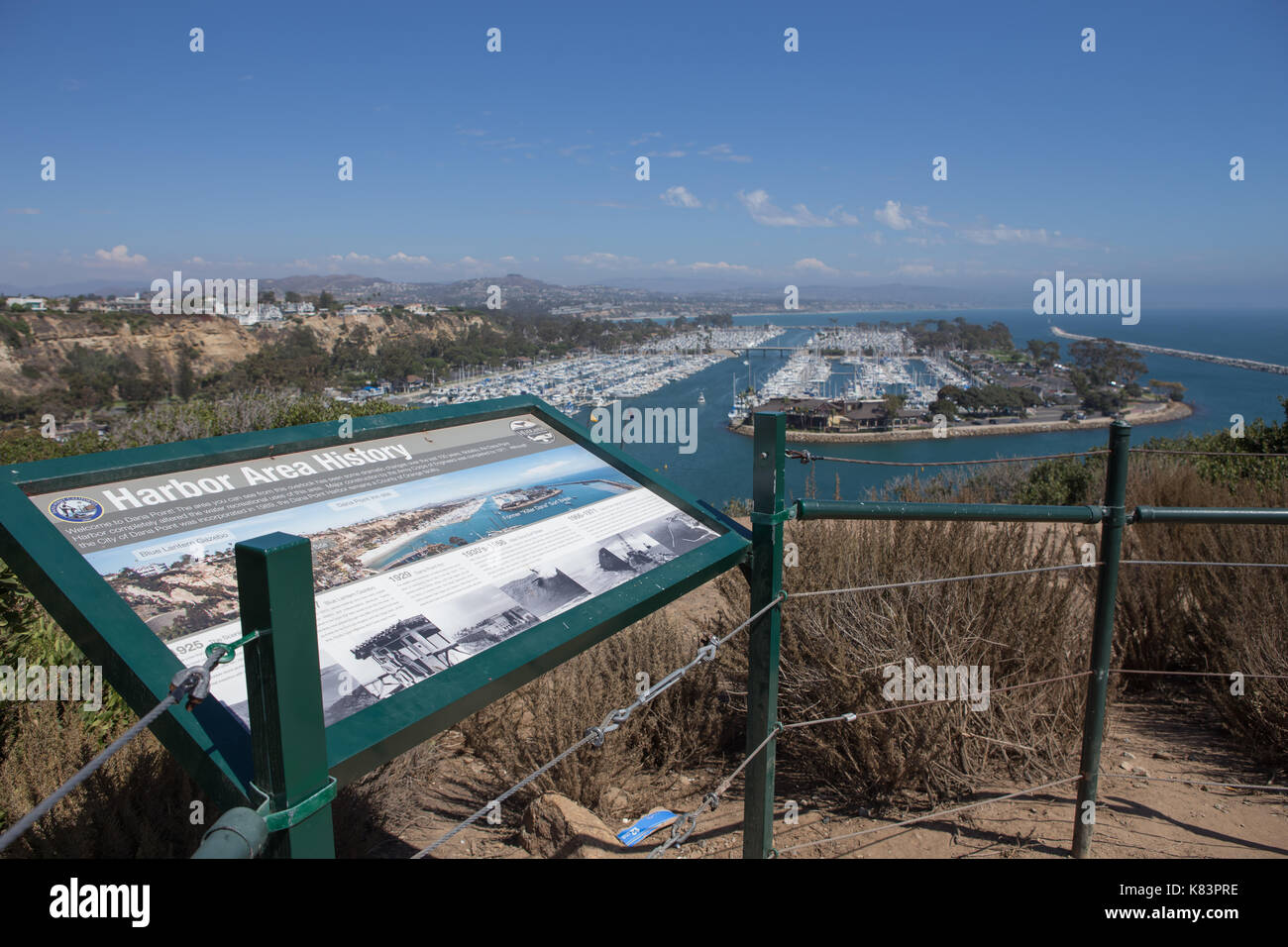 Ein Hafen Geschichte Zeichen an der Harbor Point Conservation Park in Dana Point Kalifornien USA Stockfoto