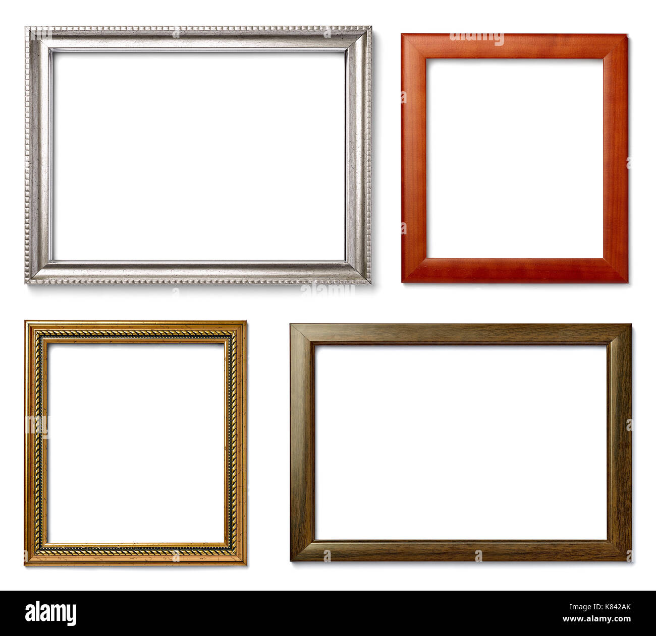 Sammlung von verschiedenen vintage Holzrahmen auf weißem Hintergrund Stockfoto
