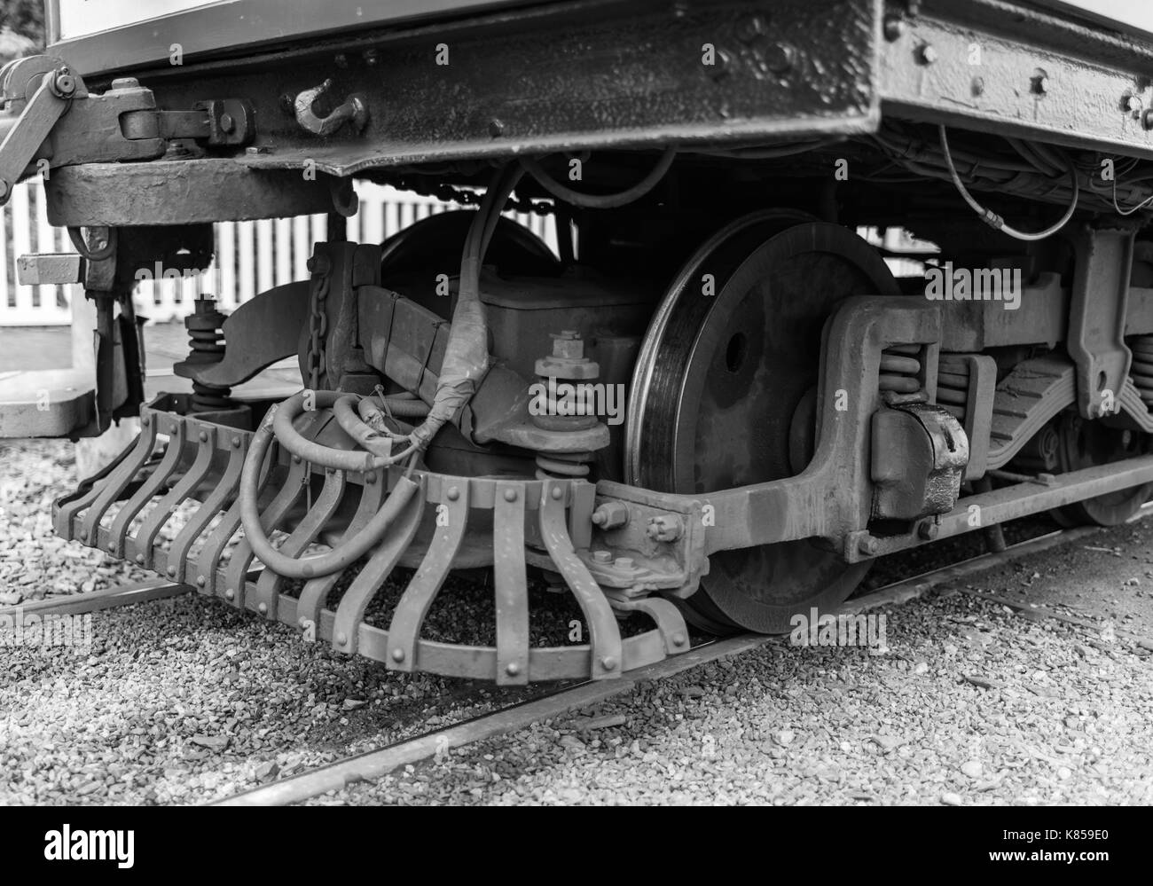 Nahaufnahme des Unterwagens viktorianischen Manx Straßenbahn Stockfoto