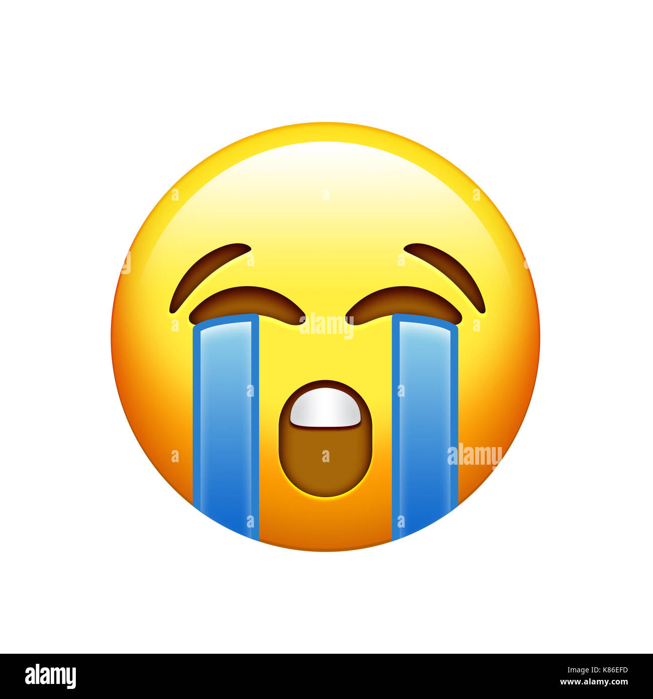 Die gelbe unglückliches Gesicht mit Weinen Symbol Träne Stockfoto