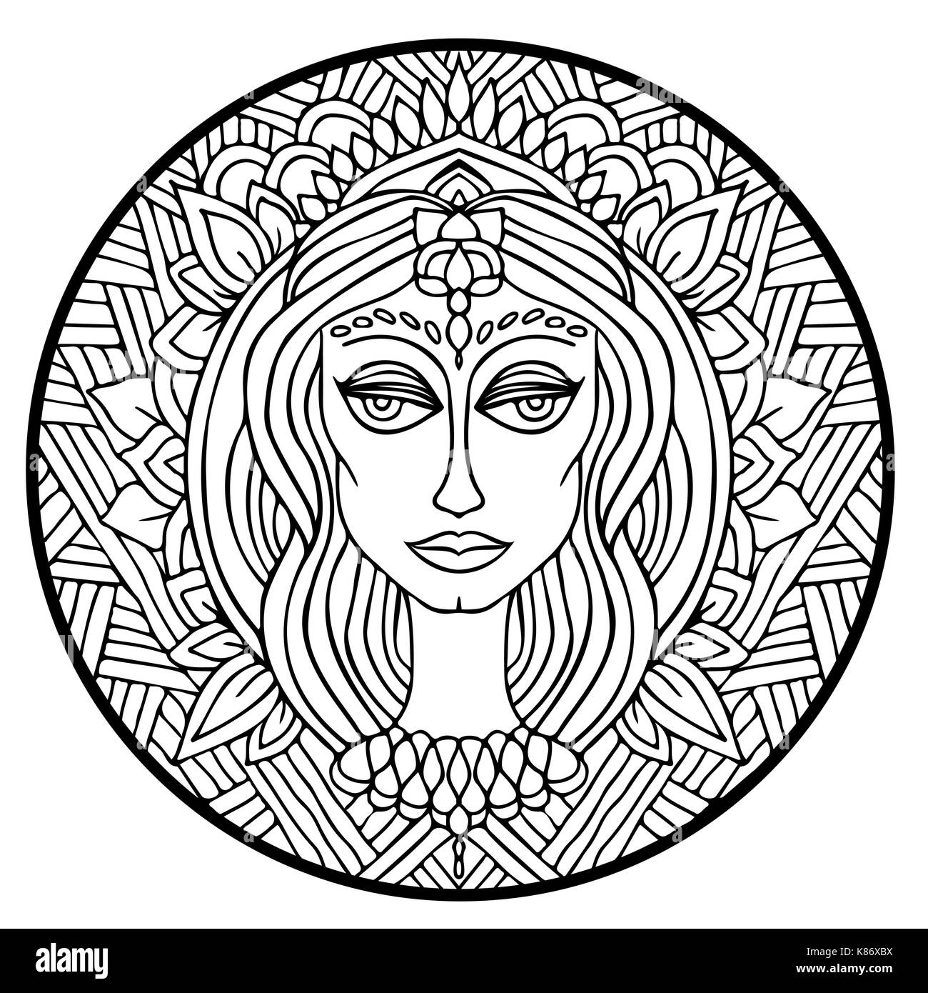 Abstrakte mandala Ornament. Asiatische Muster. Schwarze und weiße authentischen Hintergrund. Vector Illustration. Budda Gesicht. Stock Vektor