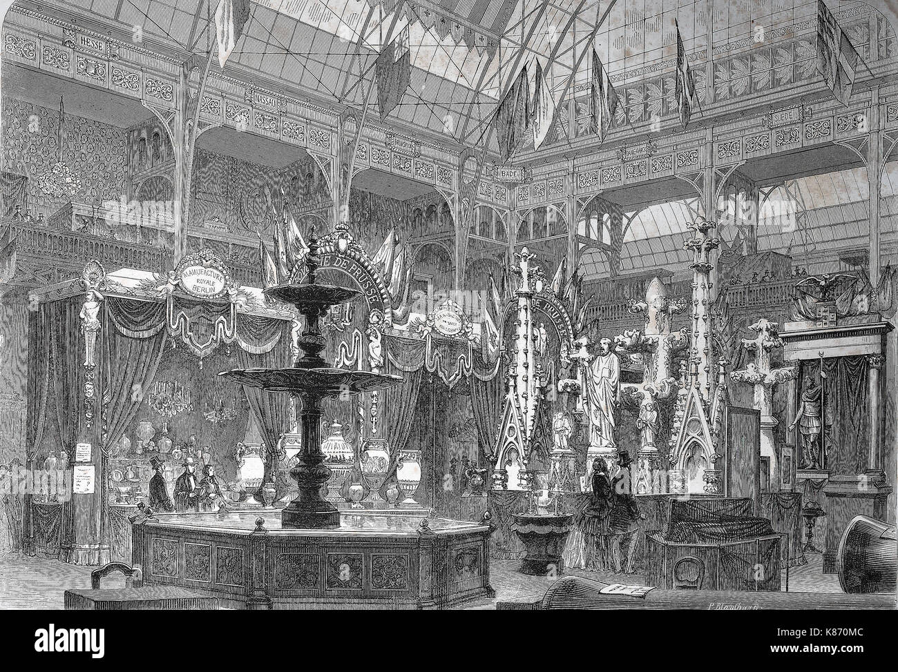 Die internationale Ausstellung 1867, Paris, Frankreich, die preußische Ausstellungshalle, Digital verbesserte Reproduktion einer Vorlage woodprint aus dem 19. Jahrhundert Stockfoto