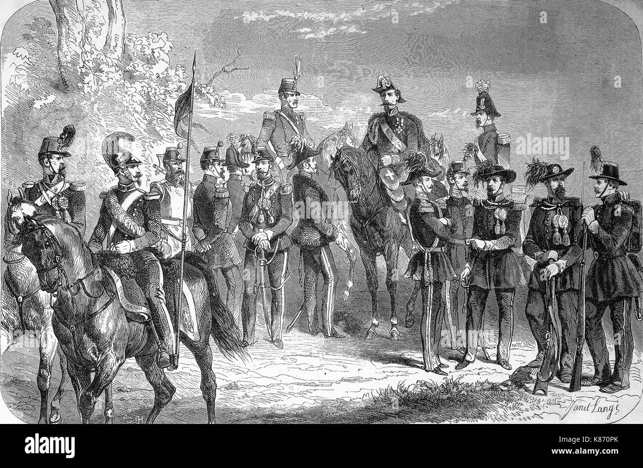 Krimkrieg 1853 - 1856, Soldaten aus Sardinien, Italien mit der neuen Uniformen, Digital verbesserte Reproduktion einer Vorlage woodprint aus dem 19. Jahrhundert Stockfoto