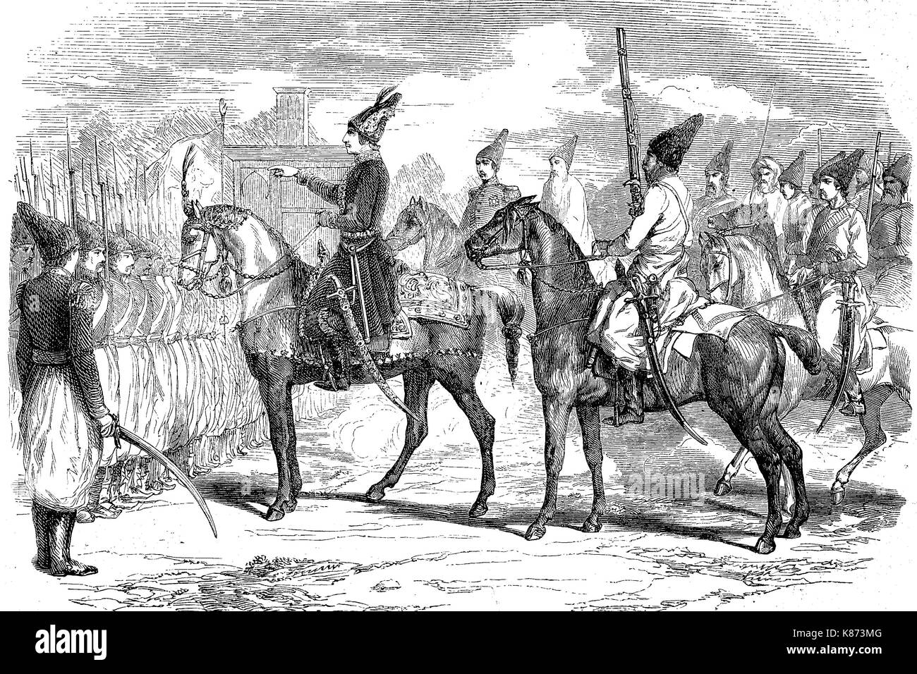 Krimkrieg, Naser al-Din Schah Qajar, 1831 - 1896?, auch Nassereddin Shah Qajar, war der König von Persien, 1848 - 1896, Digital verbesserte Reproduktion einer Vorlage woodprint aus dem 19. Jahrhundert Stockfoto