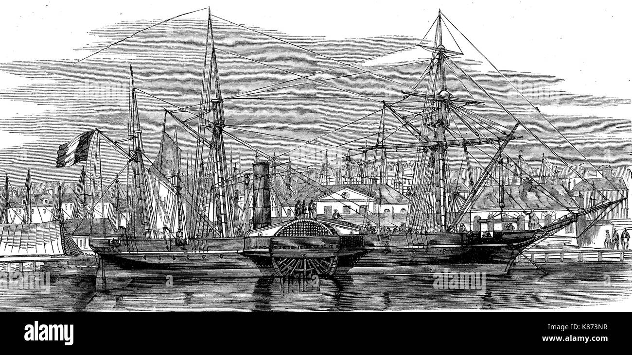 Krimkrieg, die Einschiffung der französischen Truppen, Frankreich, Digital verbesserte Reproduktion einer Vorlage woodprint aus dem 19. Jahrhundert Stockfoto