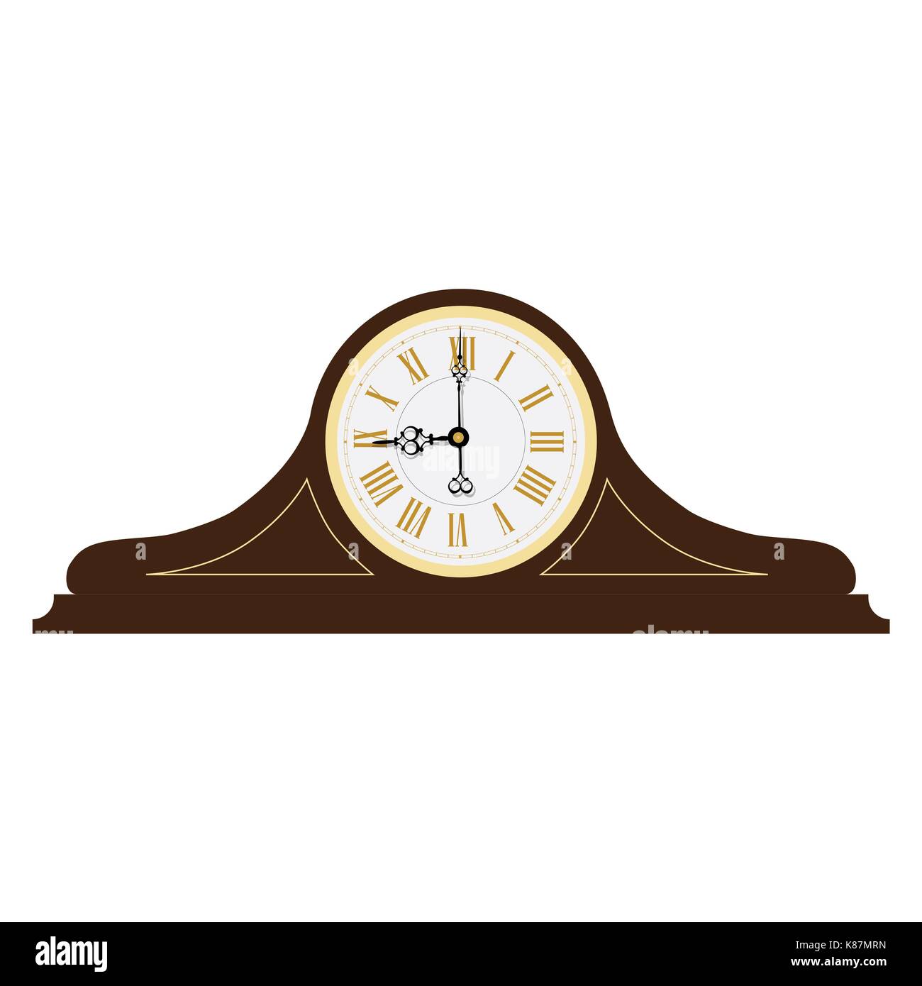 Braun Holz- alte Uhr mit römischen Ziffern Vector Illustration. Vintage Tischuhr. Tischuhr Stock Vektor