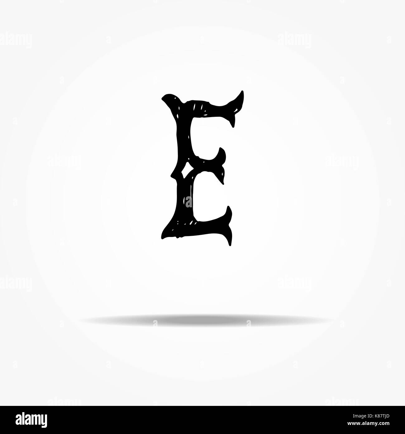 Antike Buchstaben E. Vintage hand Gothic font Western Vektor grunge gezeichnet Schriftzug. Vector Illustration. Stock Vektor