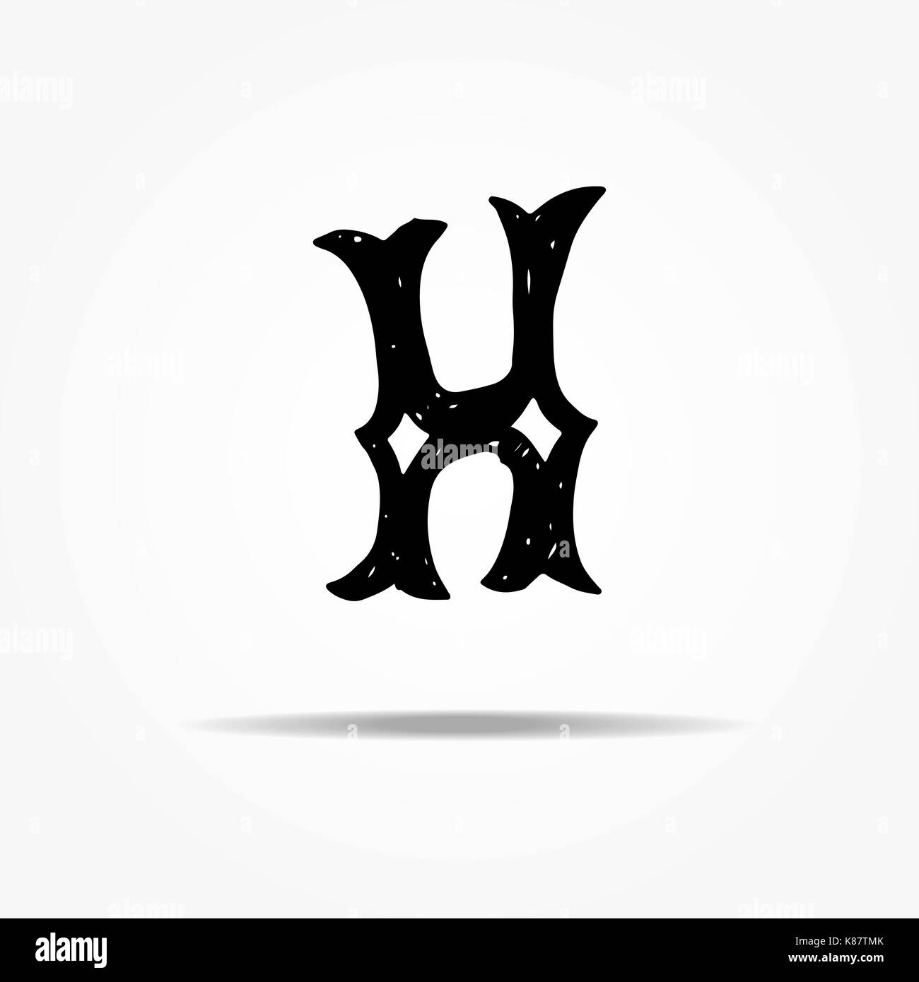 Antike Buchstaben H. Vintage hand Gothic font Western Vektor grunge gezeichnet Schriftzug. Vector Illustration. Stock Vektor
