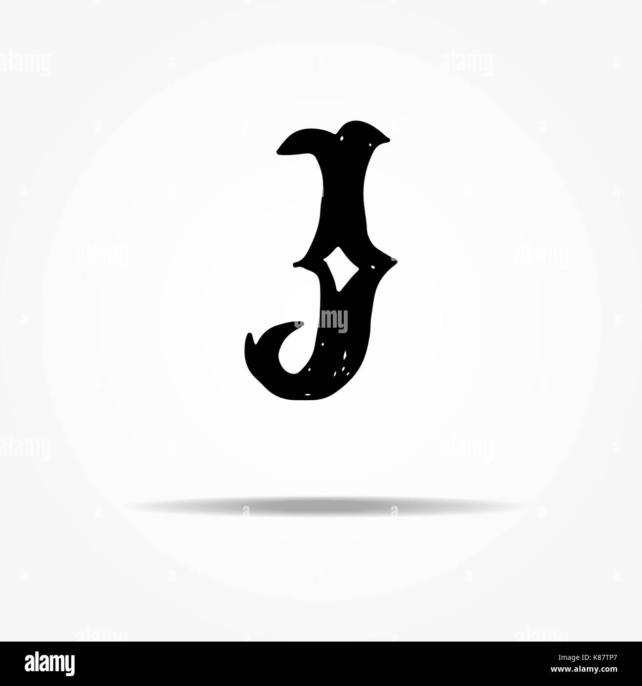 Antike Buchstaben J. Vintage hand Gothic font Western Vektor grunge gezeichnet Schriftzug. Vector Illustration. Stock Vektor