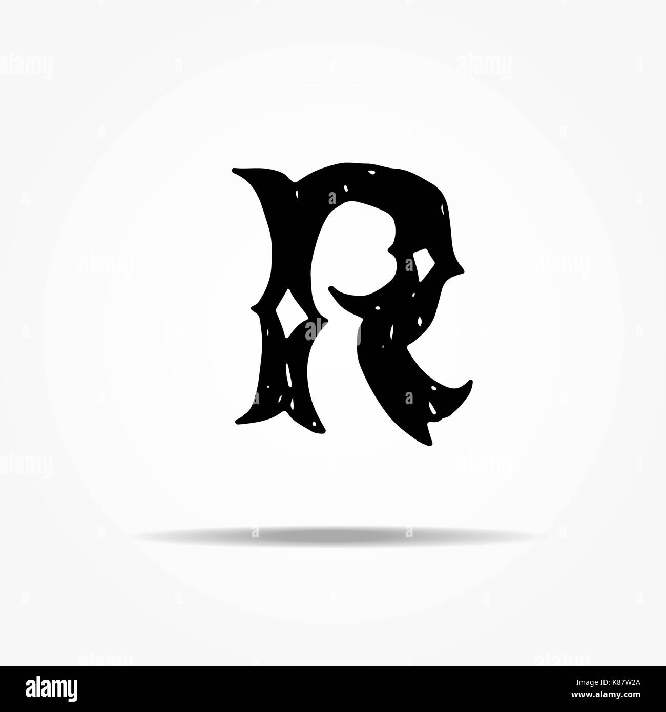 Antike Buchstaben R Vintage hand Gothic font Western Vektor grunge gezeichnet Schriftzug. Vector Illustration. Stock Vektor