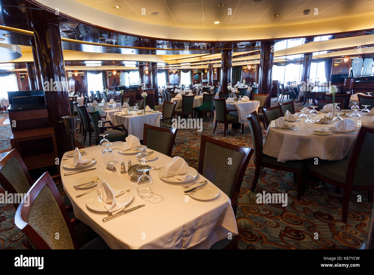 Restaurant der Cunard Ocean Liner Queen Victoria Stockfoto