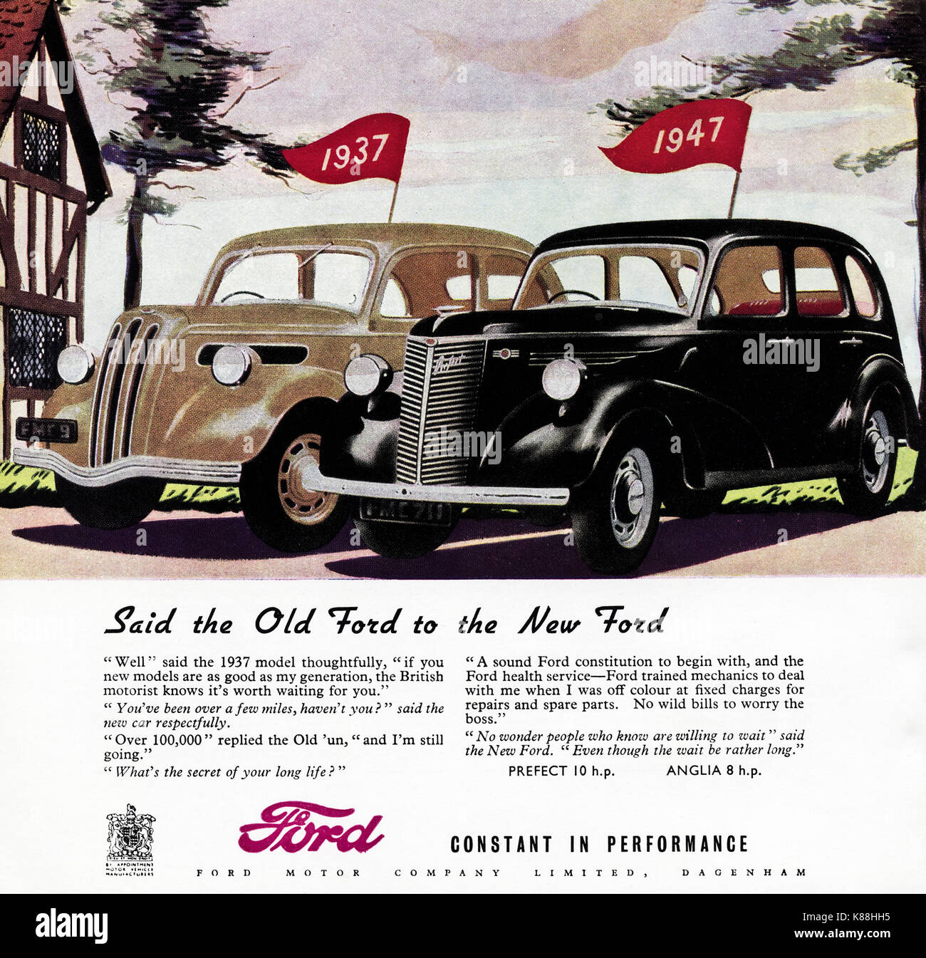 1940er Jahre alten Vintage original advert Werbung neue Autos von Ford Prefect & Anglia im Magazin ca. 1947 wenn Verbrauchsmaterialien wurden noch unter post eingeschränkt - Krieg Rationierung Stockfoto