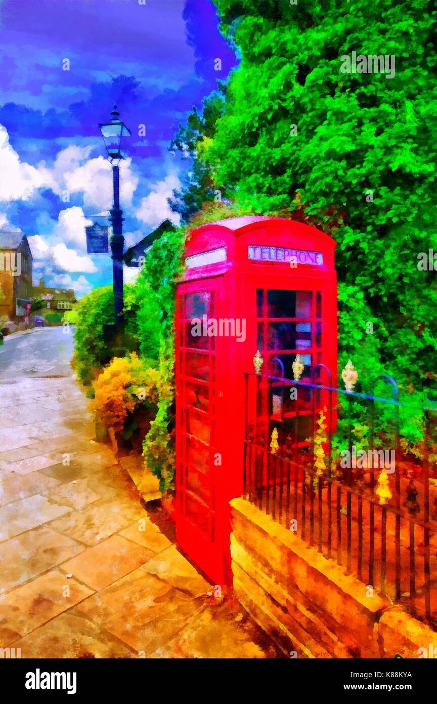 Ein digitales Bild eines roten Telefonzelle in Main St, Haworth, West Yorkshire. Stockfoto
