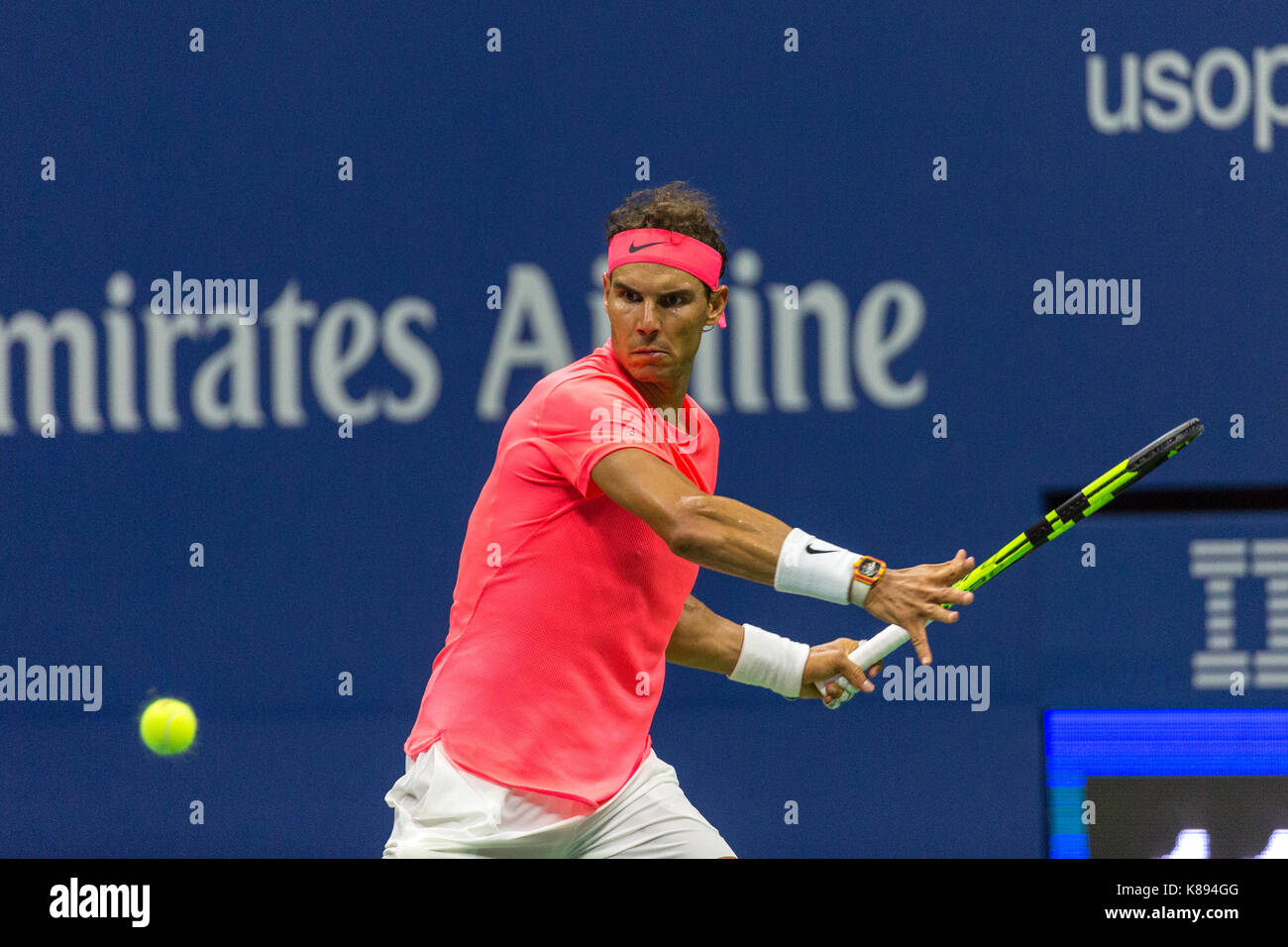 Rafael Nadal (ESP) konkurrieren auf dem 2017 US Open Tennis Championships Stockfoto