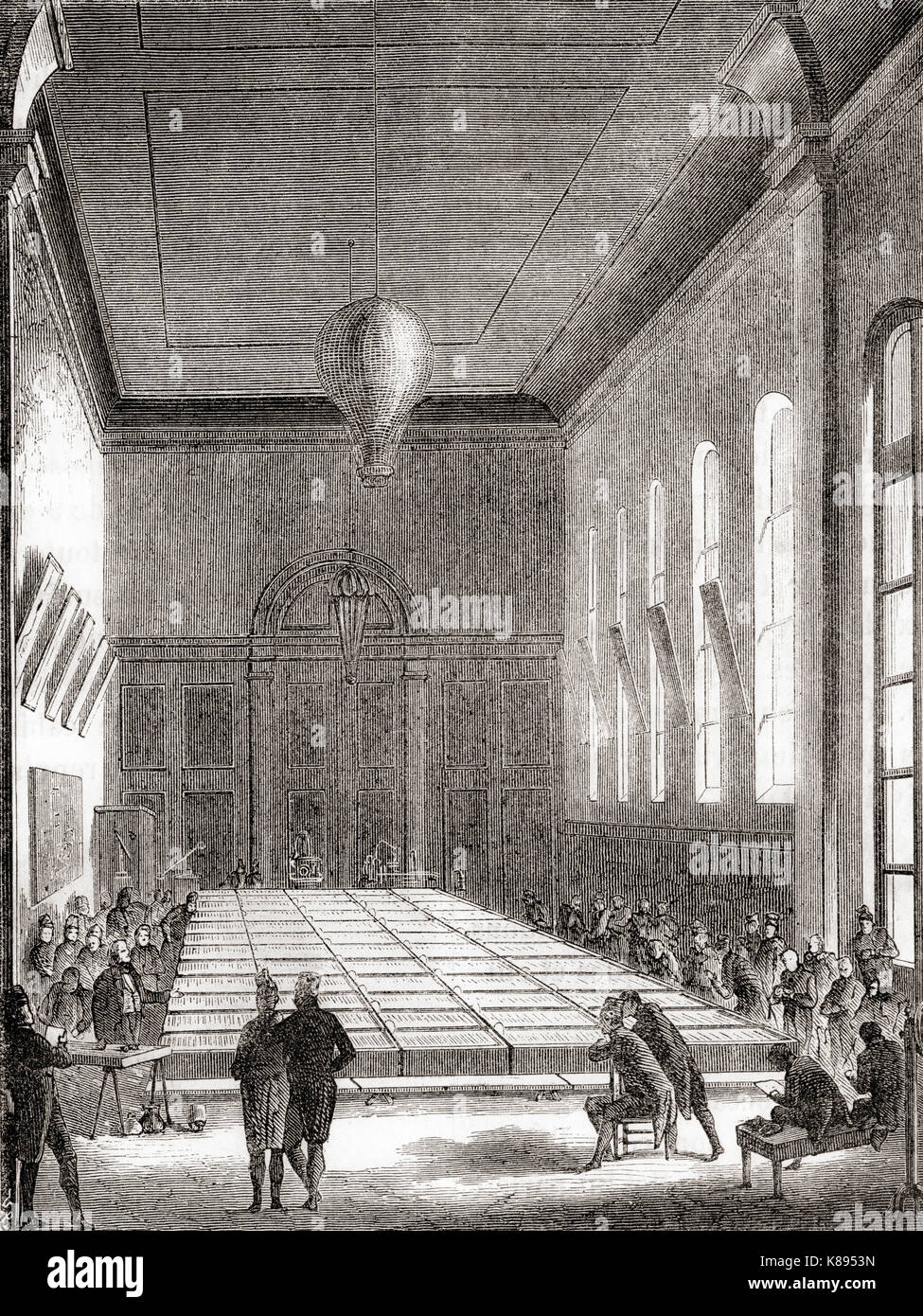 Der riesige 54-square-Meter Akku an der Ecole Polytechnique in Paris, gebaut im Auftrag von Napoleon I. im Jahre 1813. Von Les merveilles de la Science, veröffentlicht 1870. Stockfoto