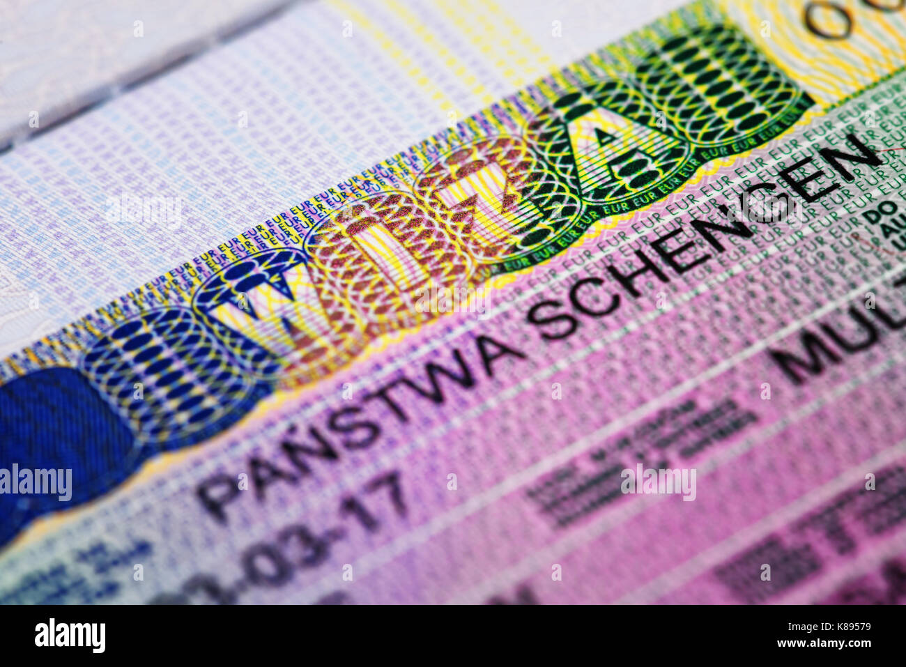 Makro Foto von shengen Visum im Pass Stockfoto