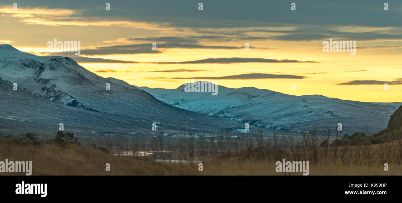 Isländische Landschaft im Winter suchen Nördlich von Vopnafjordur in Richtung Vatnajökull National Park Stockfoto