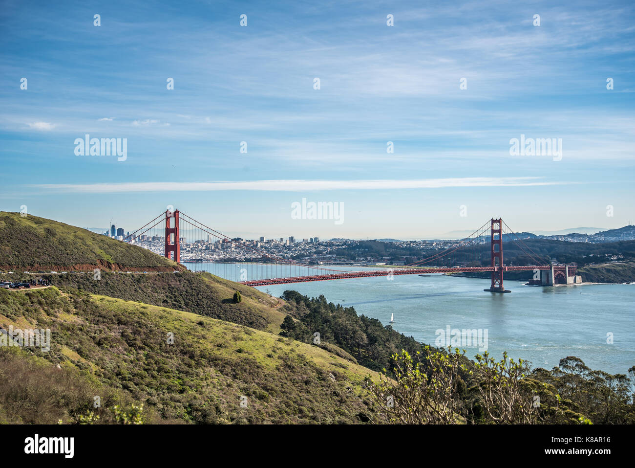 Suspension Bridge in die Luft bay Bereich Landschaft Stockfoto