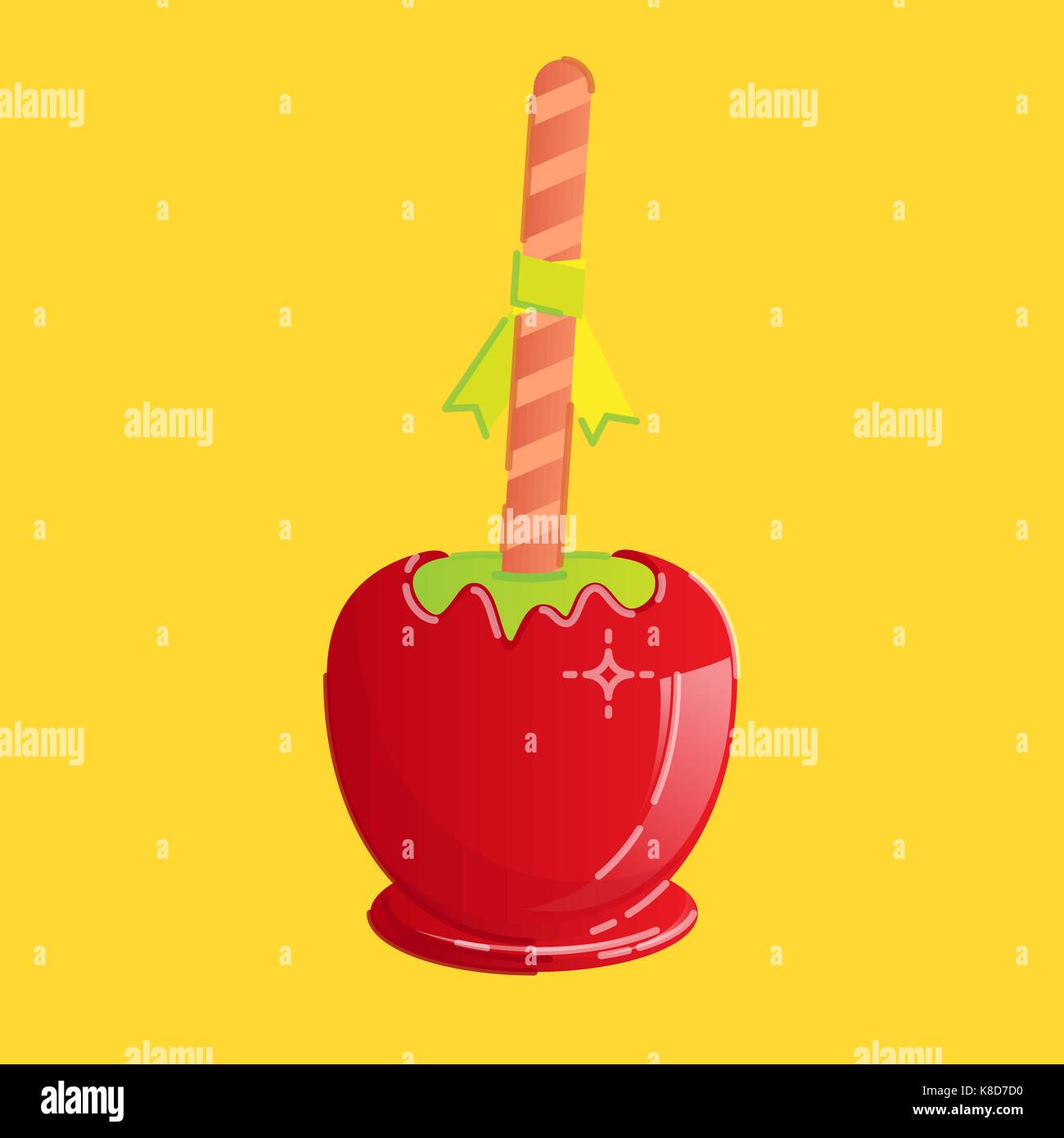 Red sweet Candy Apple mit gestreiften Stick und kleine Band Stock Vektor