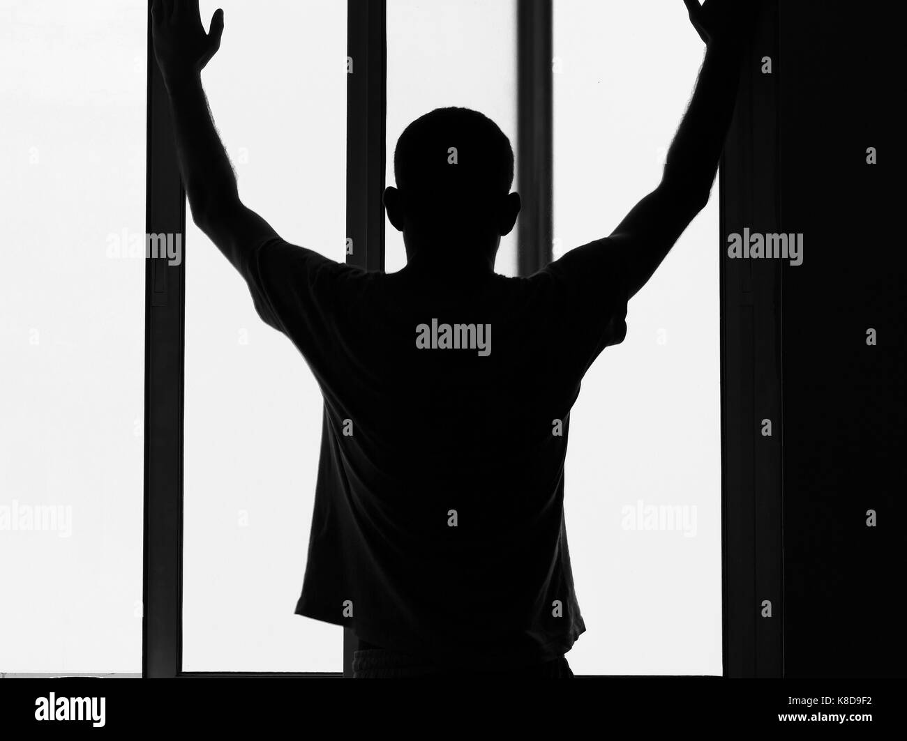 Silhouette eines Mannes mit Depression und psychische Probleme. Stockfoto