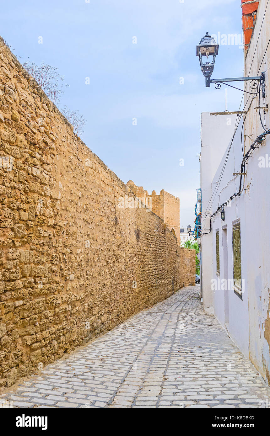 Der befestigungsmauer von Sousse Medina umschließt alle historischen Gegenden der Stadt, Tunesien. Stockfoto