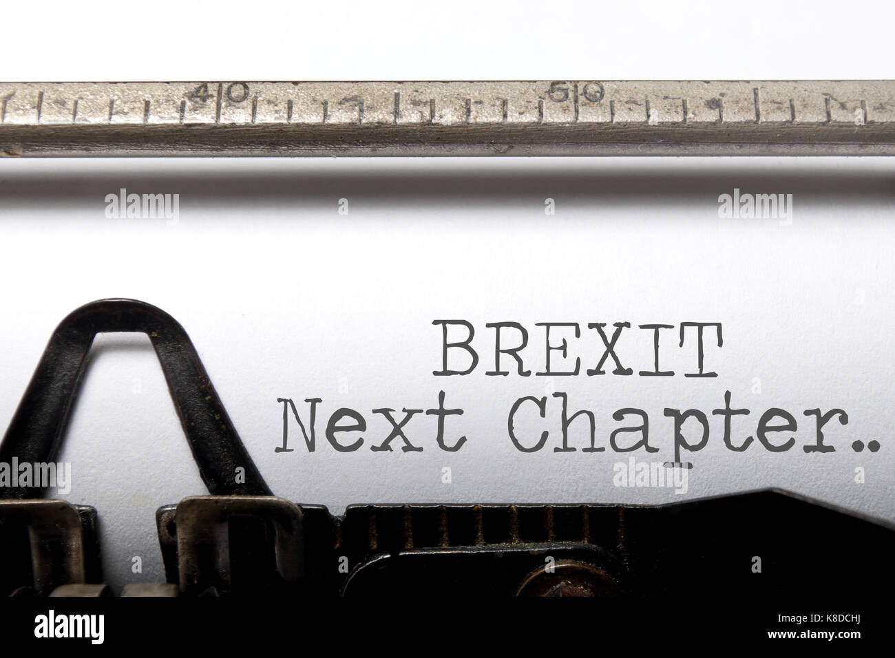 Brexit nächstes Kapitel auf einer Schreibmaschine gedruckt Stockfoto