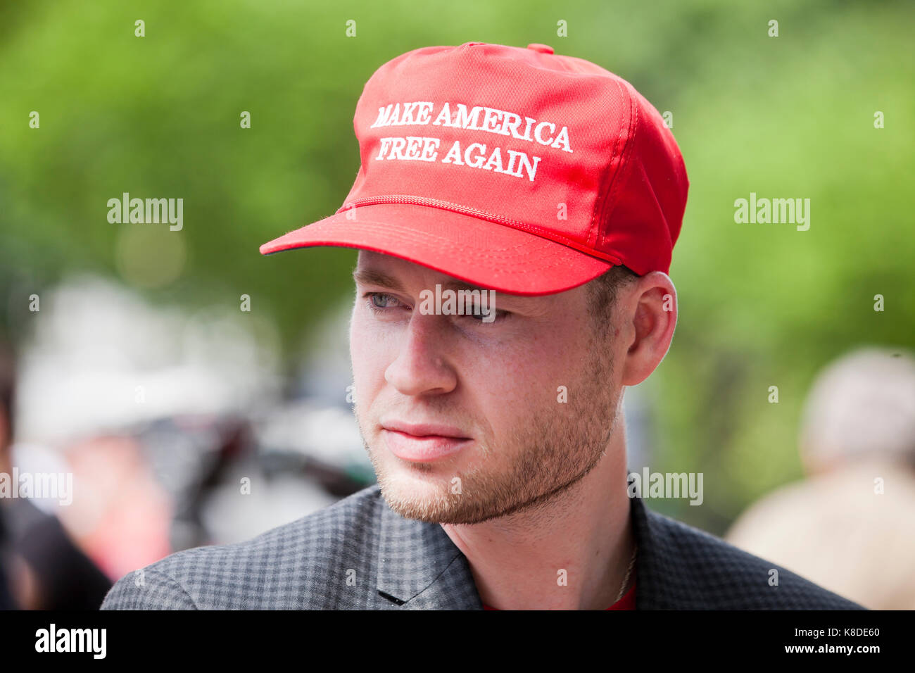 Jungen kaukasischen amerikanischen Mann an einem Pro - Trumpf rally-Washington, DC, USA Stockfoto