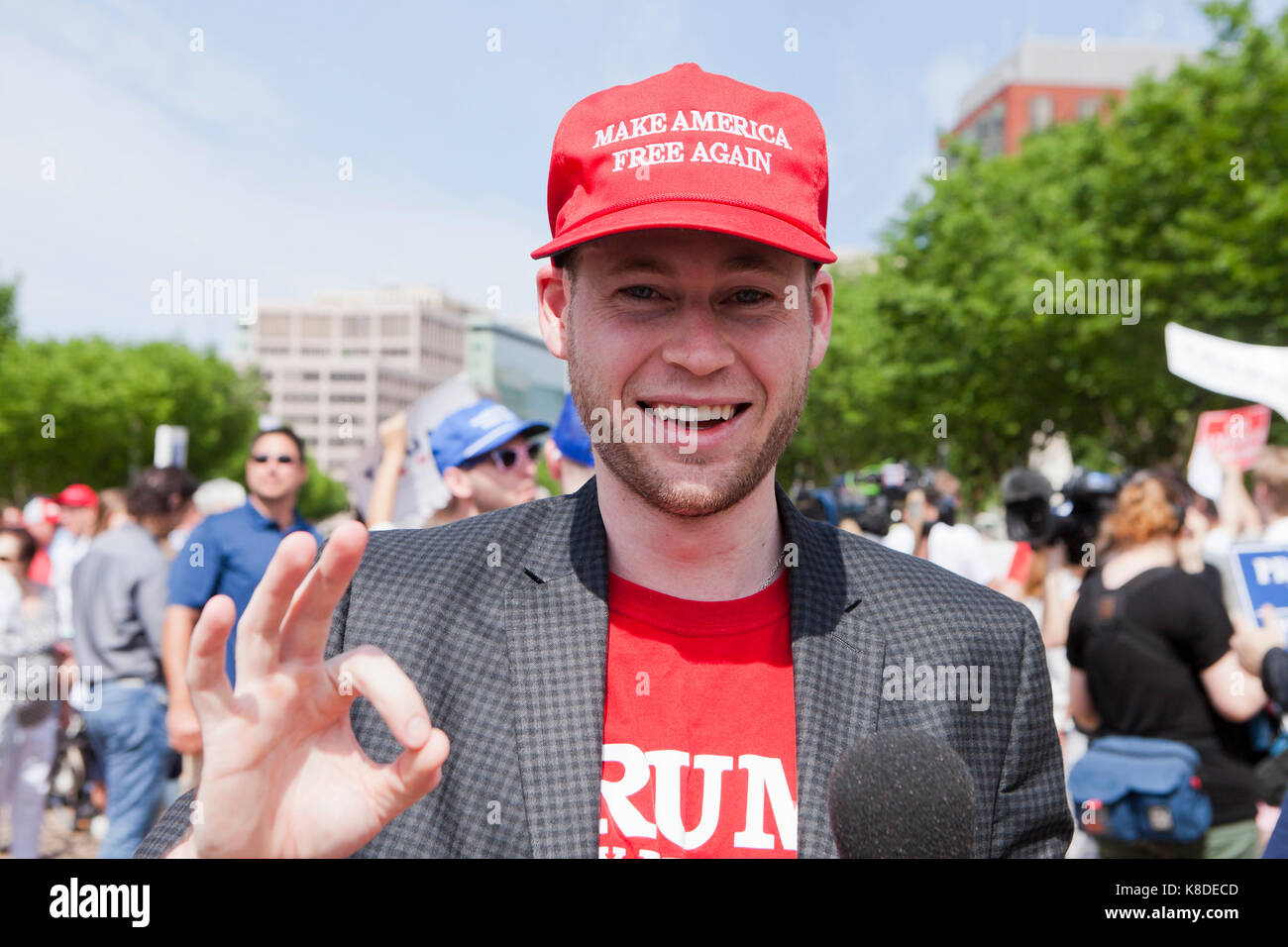 Jungen kaukasischen amerikanischen Mann an einem Pro - Trumpf rally-Washington, DC, USA Stockfoto