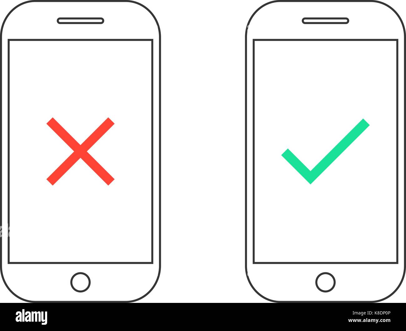 Zwei Smartphones mit Ja und Nein Zeichen Stock Vektor