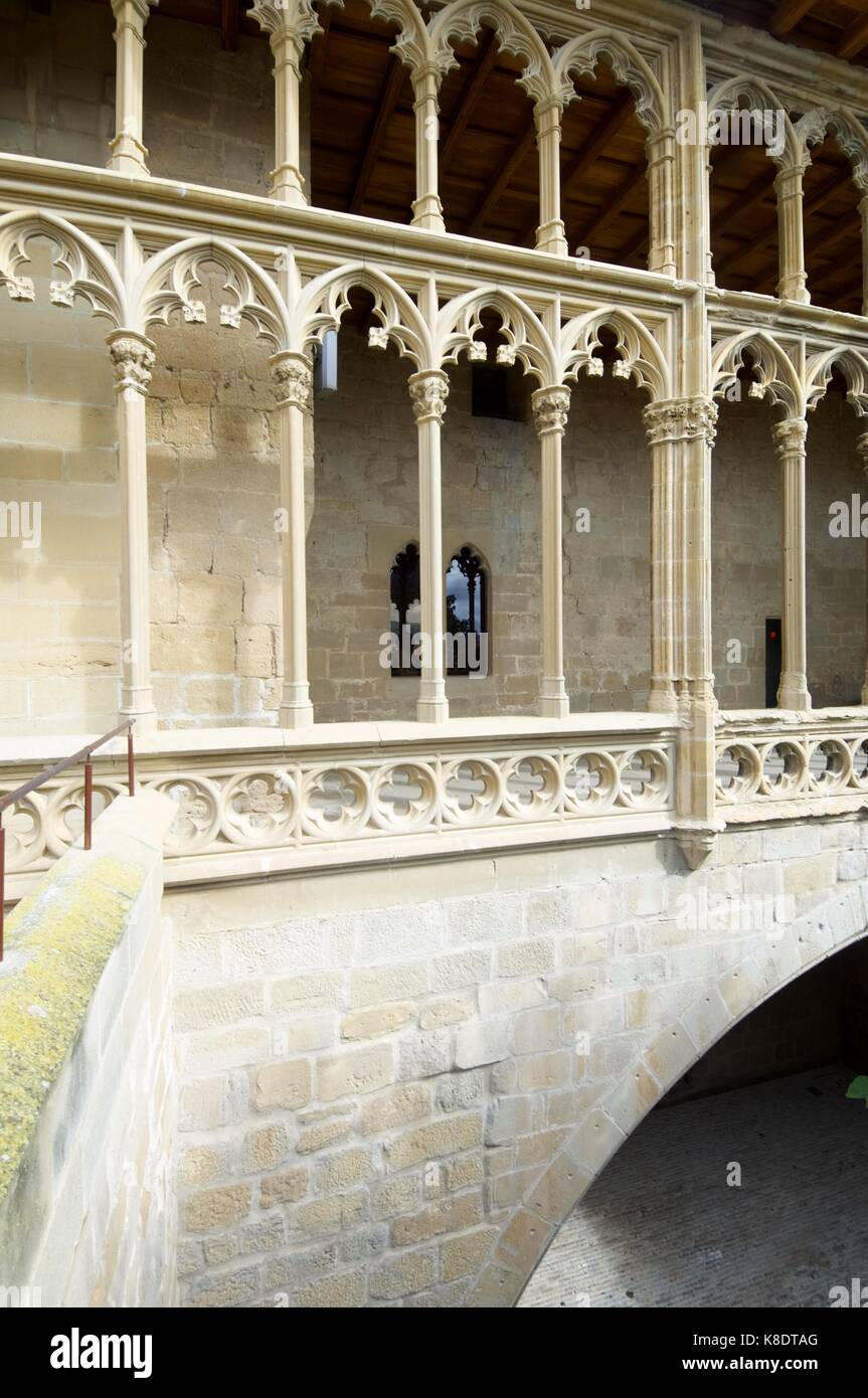 Galerie des Königs in der königlichen Burg von Olite, Navarra, Spanien Stockfoto