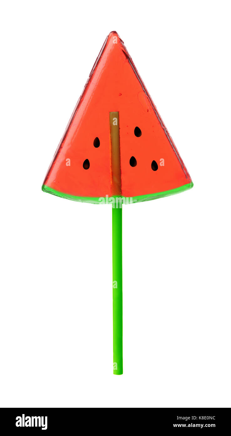 Vorderansicht der Wassermelone lollipop isoliert auf weißem Stockfoto