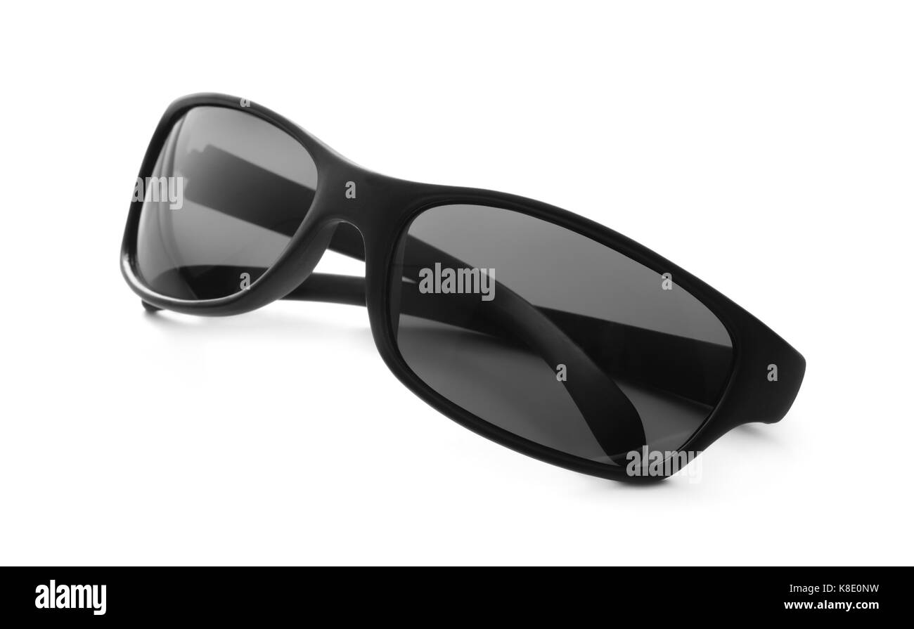 Gefaltete Kunststoff Sonnenbrille isoliert auf weißem Stockfoto