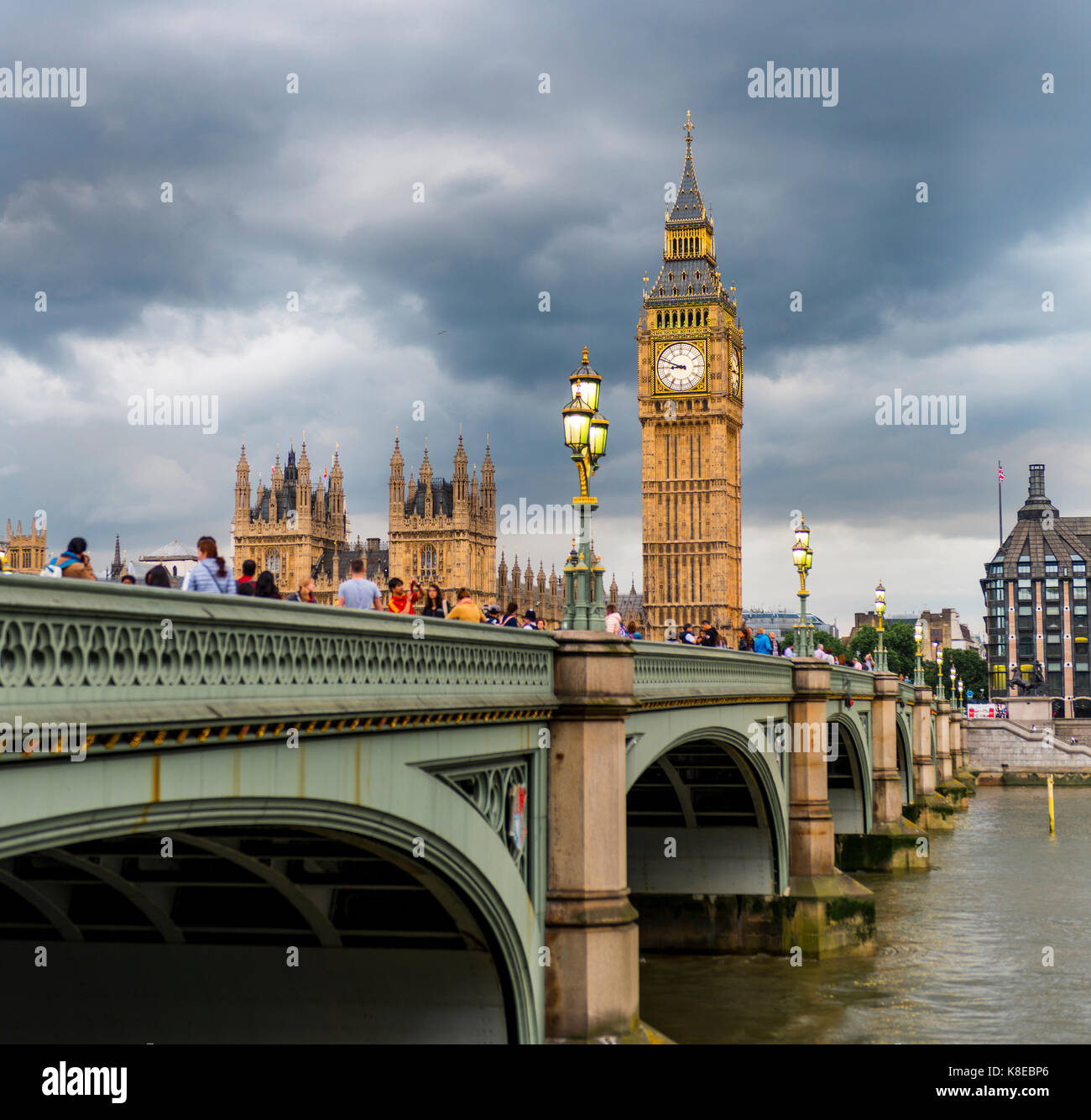 Blick auf die Themse, die Westminster Bridge, London, England, Großbritannien, Houses of Parliament, Big Ben Stockfoto