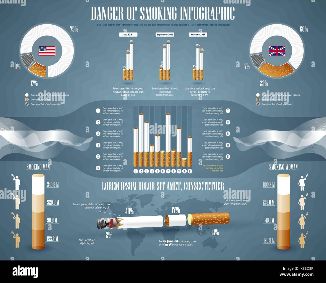 Zigaretten und Rauchen Infografik Konzept Stock Vektor