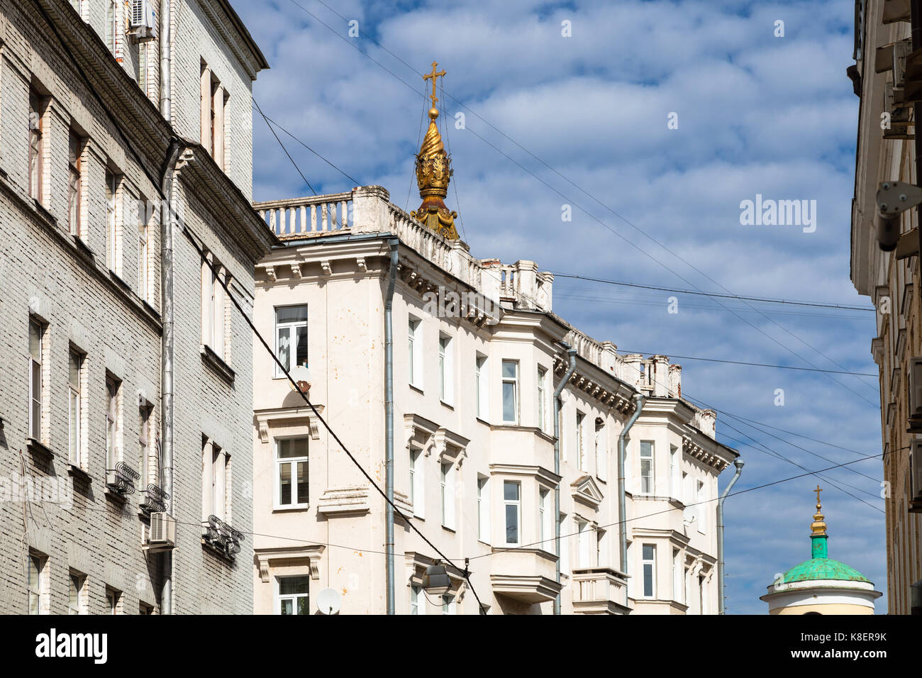 Alten, typischen städtischen Häuser des späten 19. Jahrhunderts in Arkhangelskiy Lane in der Mitte der Stadt Moskau Stockfoto