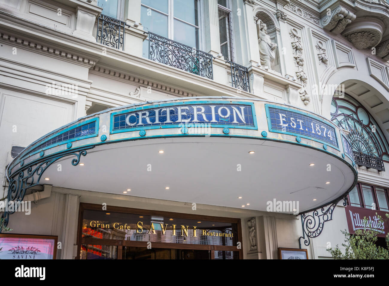 Das Exterieur des Criterion Restaurants im Piccadilly Circus im Londoner West End, England, Großbritannien Stockfoto