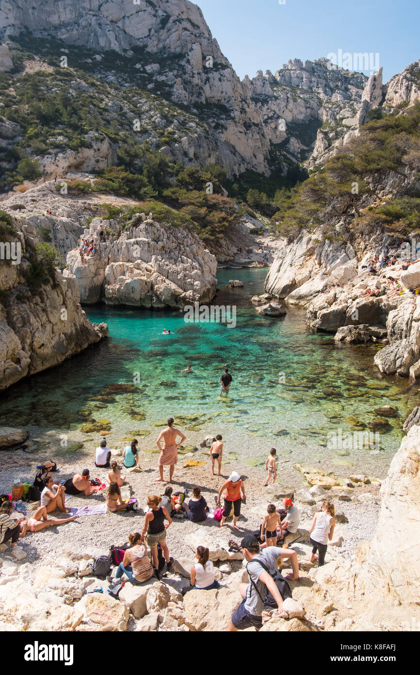 Calanque de sugiton, Calanques Nationalpark, Südfrankreich. Stockfoto