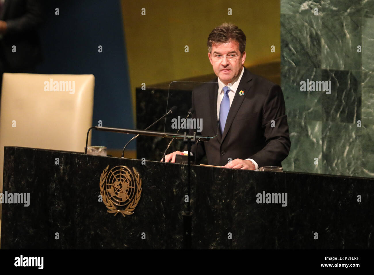 Der slowakische Miroslav Lajcák Vorsitzender der 72. UN-Generalversammlung während der 72. UN-Generalversammlung (UNGA) im UN-Hauptquartier in New York in den Vereinigten Staaten am Dienstag, 19. (FOTO: VANESSA CARVALHO/BRASILIEN FOTOPRESSE) Stockfoto