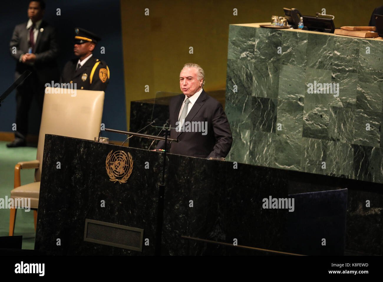 Brasiliens Präsident Michel Temer anlässlich der Eröffnung der 72. Generalversammlung der Vereinten Nationen (UNGA) im UN-Hauptquartier in New York City in den Vereinigten Staaten am Dienstag, 19. (FOTO: VANESSA CARVALHO/BRASILIEN FOTOPRESSE) Stockfoto