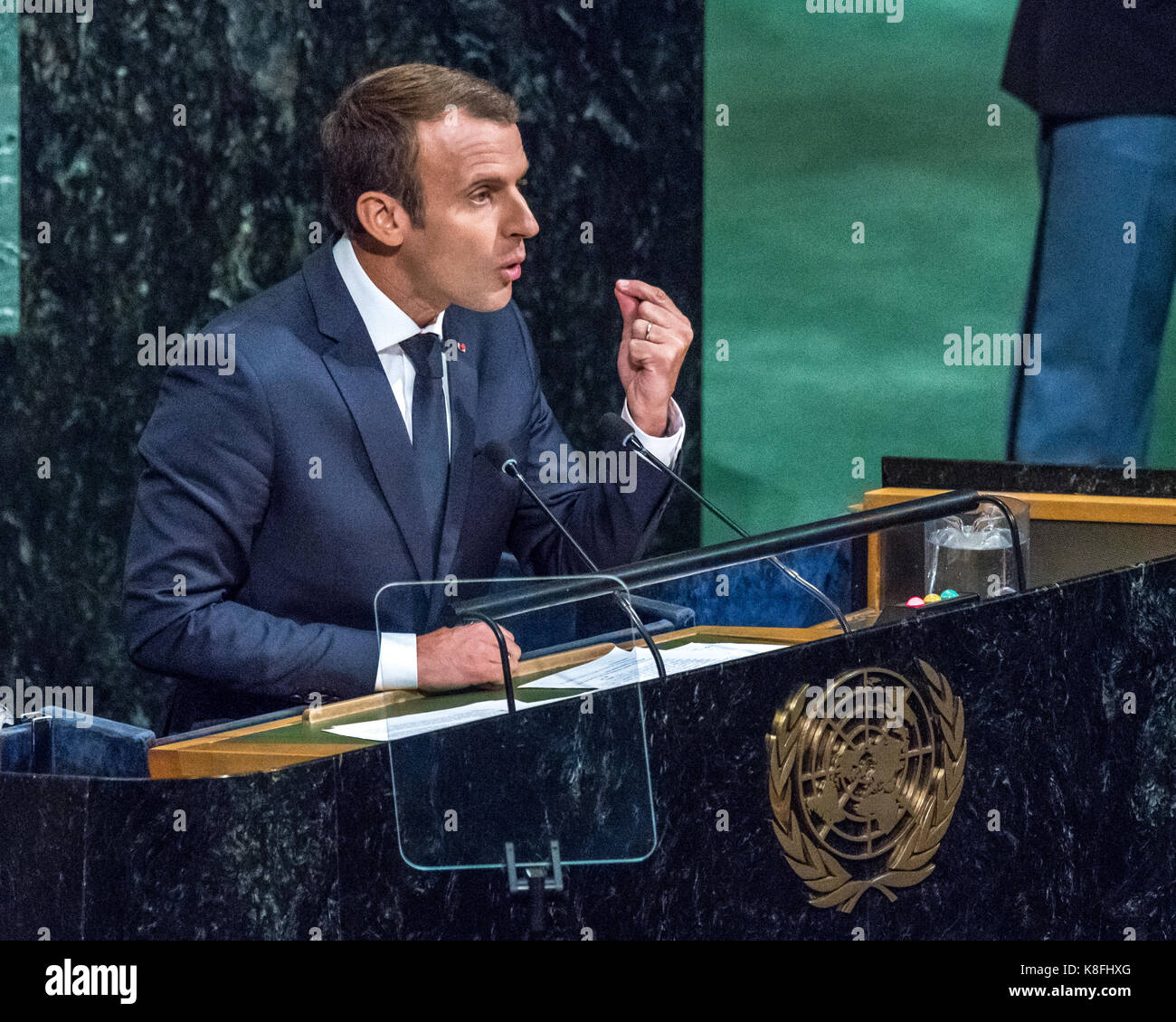 New York, USA. 19 Sep, 2017. Der französische Präsident Emmanuel Längestrich Adressen der Eröffnung der 72. Generalversammlung der Vereinten Nationen. Credit: Enrique Ufer/Alamy leben Nachrichten Stockfoto