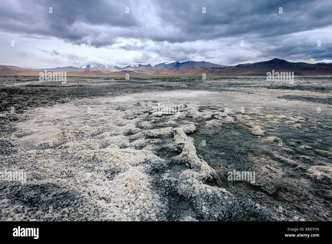 Tso kar Salt Lake im südlichen Teil von Ladakh, Kaschmir, Indien Stockfoto