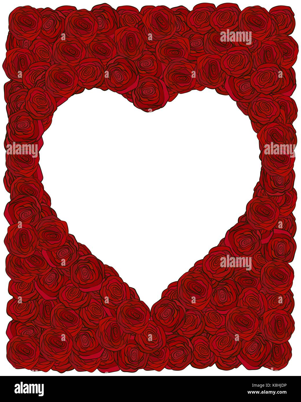 Rahmen aus roten Rosen mit Herz-Form Platz für Text für Valentinstag Dekoration oder Hochzeit Design Stock Vektor