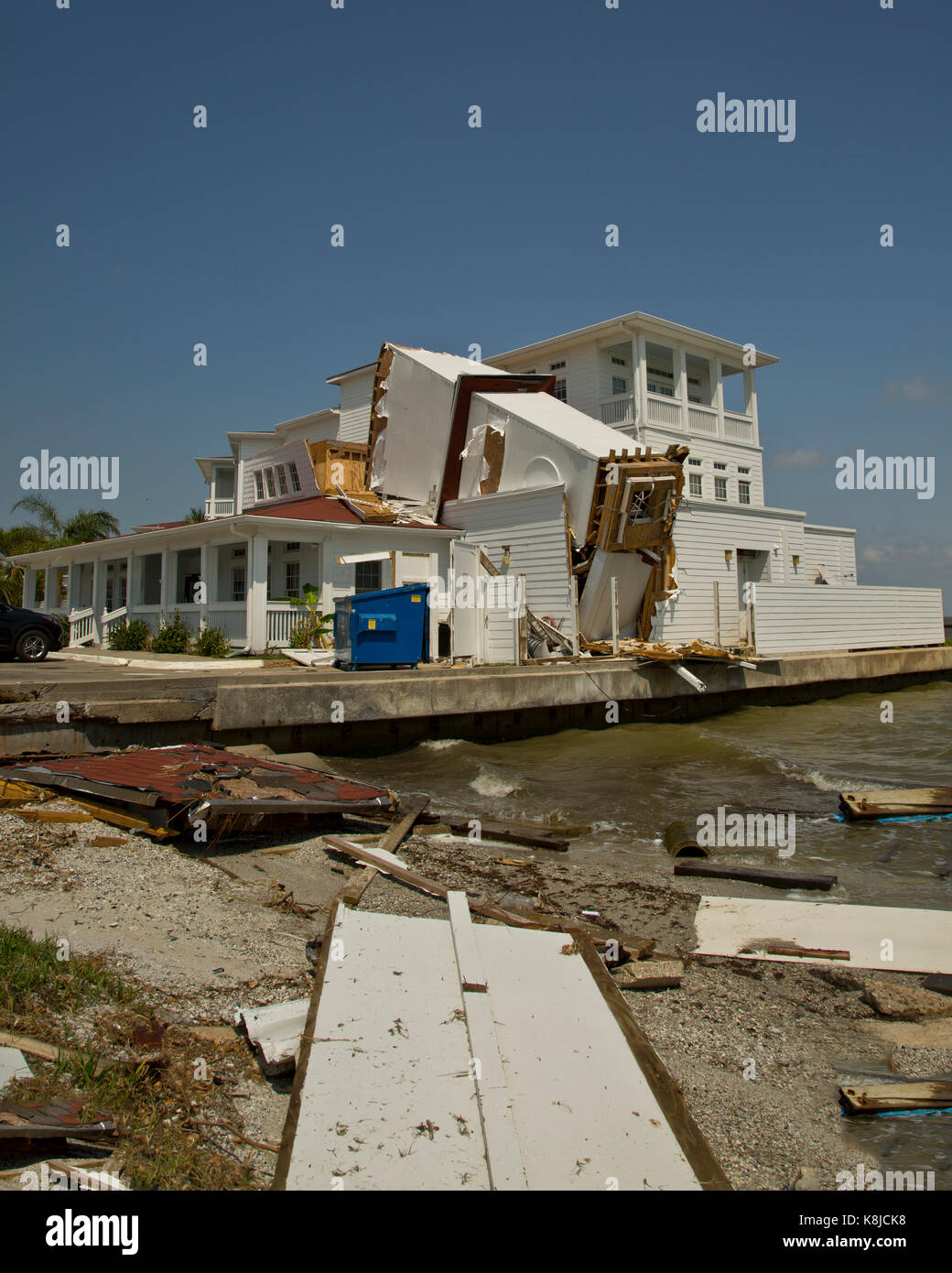 Gebäude und Wohnungen durch den Hurrikan Harvey in Rockport oder Fulton, Texas zerstört Stockfoto