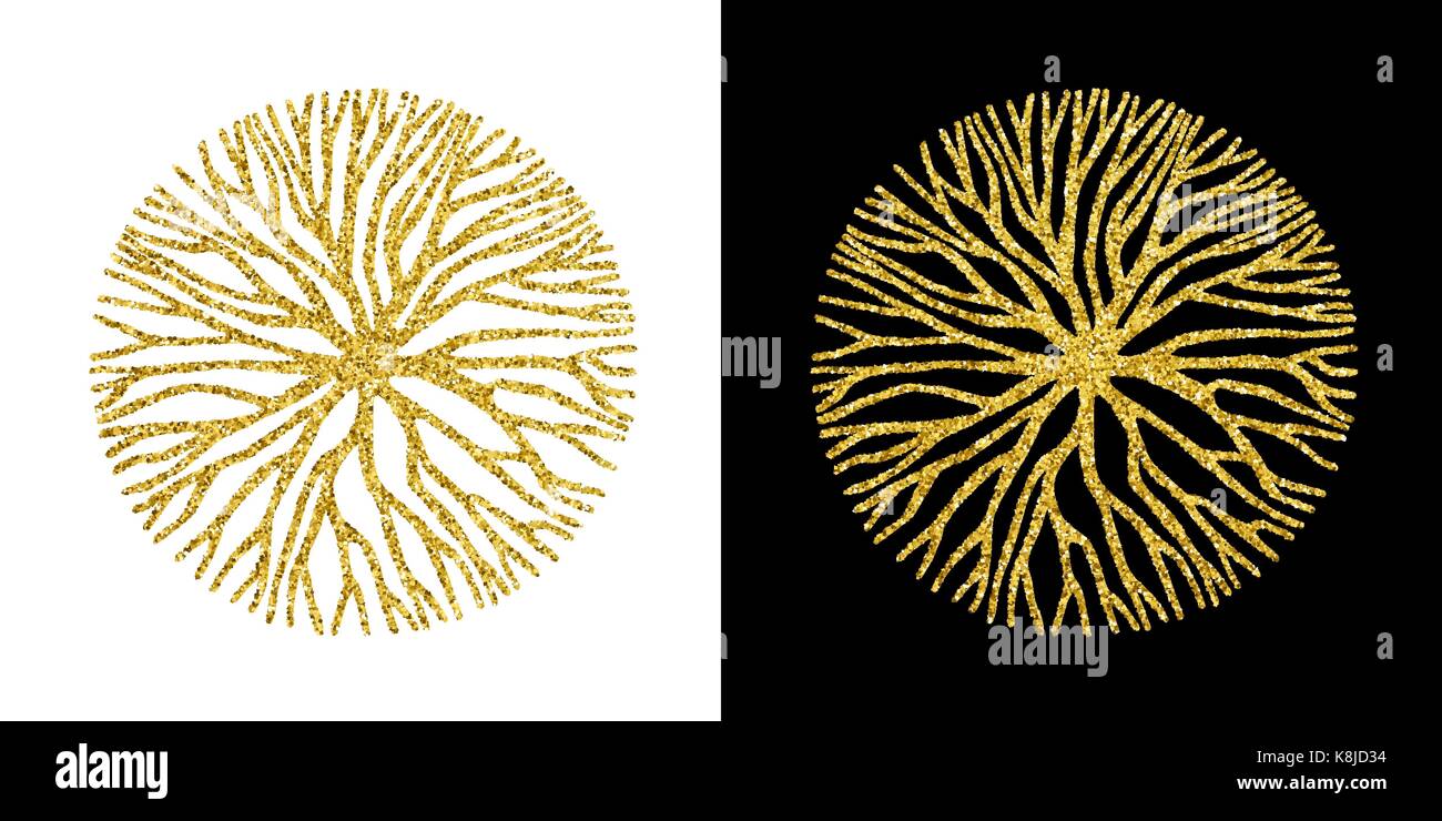 Abstrakte gold glitzer Kreis Form Abbildung: Äste oder Wurzeln für Konzeption, kreative Natur Art.EPS 10 Vektor. Stock Vektor