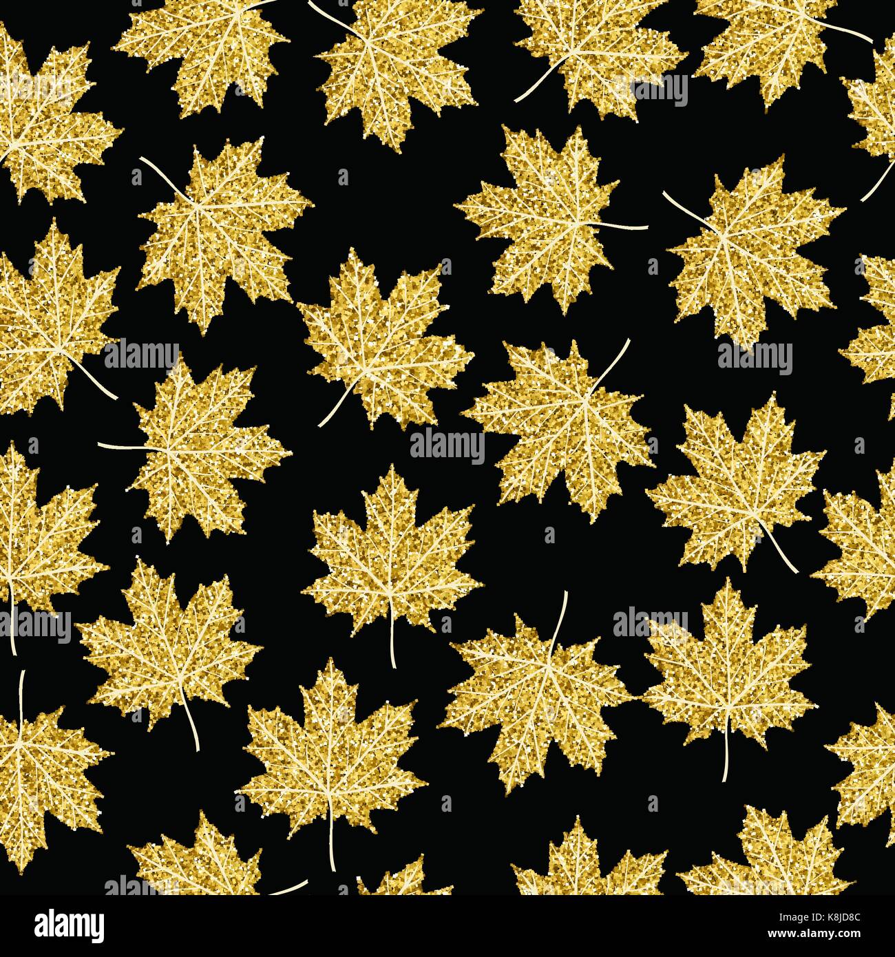 Gold Glitzer Ahorn baum Blatt Herbst Herbst Konzept nahtlose Muster auf schwarzen Hintergrund. Ideal für Karten, Geschenkpapier oder drucken Textur. EPS 10 Vektor. Stock Vektor