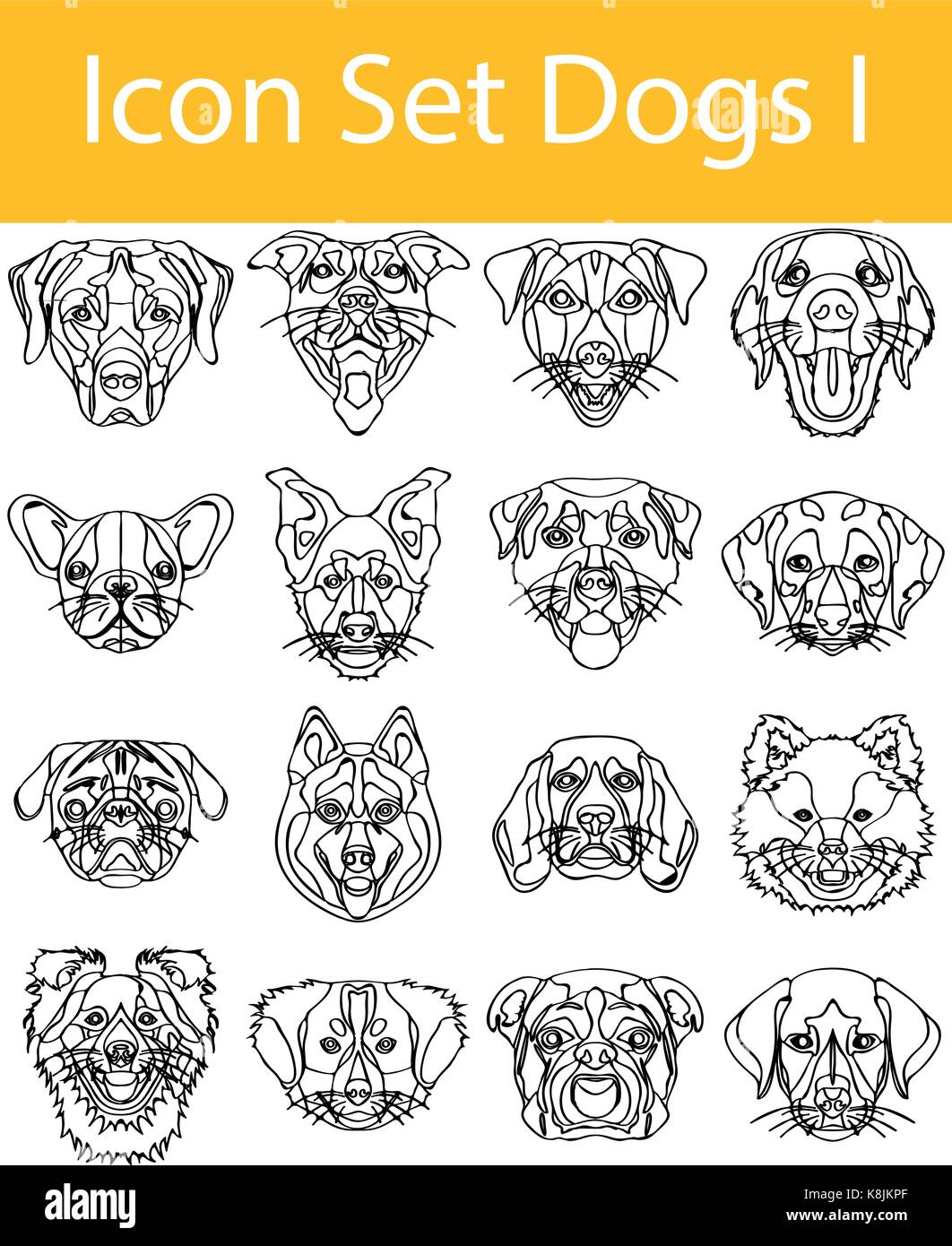 Gezeichnet Doodle gesäumt Icon Set Hunde ich mit 16 Icons für den kreativen Einsatz in Grafik Design Stock Vektor