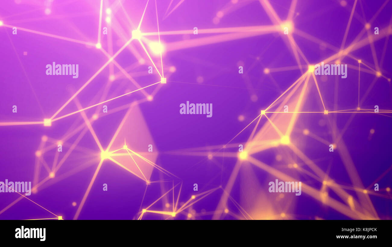 Wunderbare 3d Illustration eines Science fiction Internet-basierte System mit einer Vielzahl von schillernden und verschwommenes Licht rosig und rosa Linien, multi-seitig Oberfläche Stockfoto