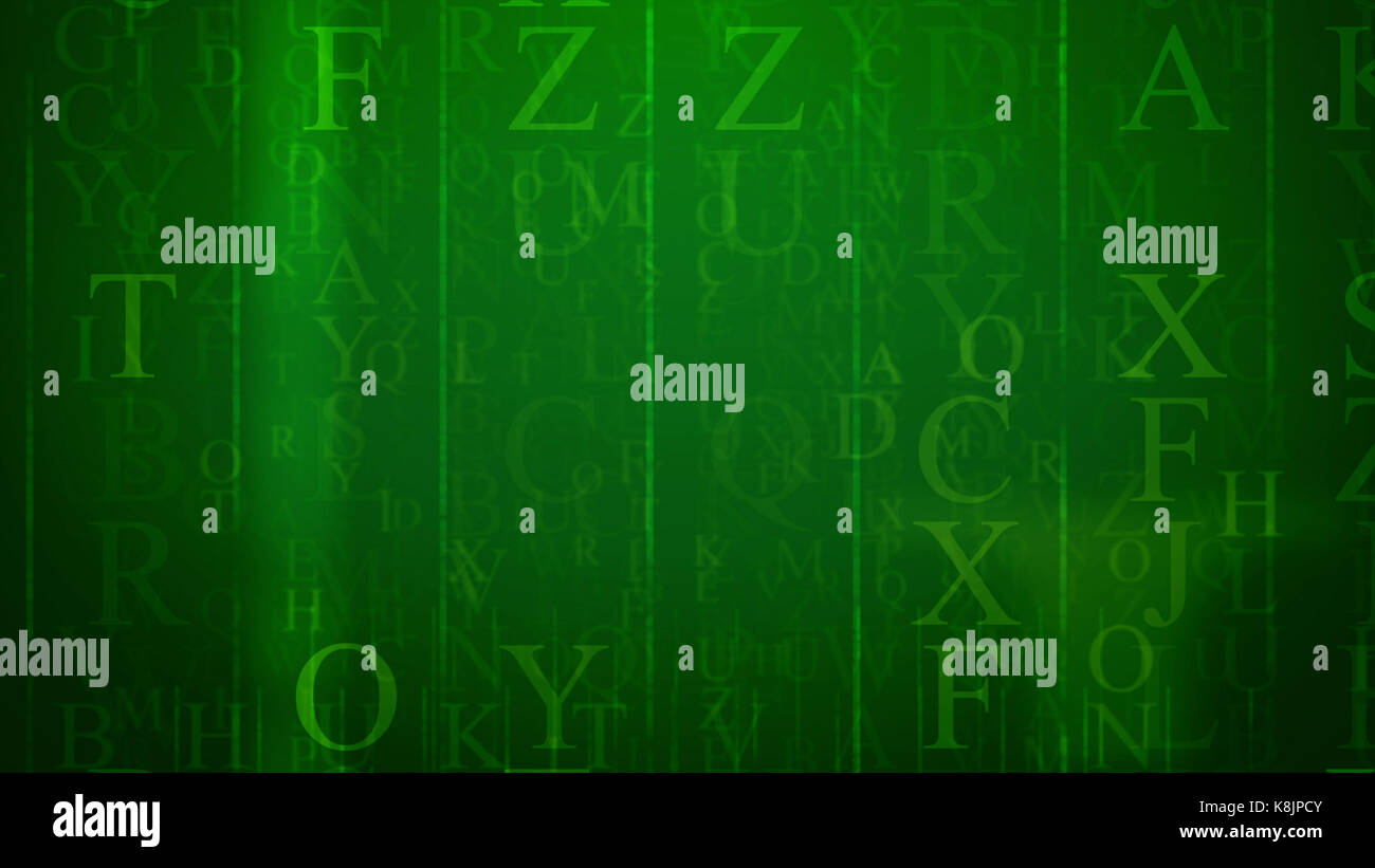 Volumetrische 3d-Abbildung einer elektronischen Post im Cyberspace mit gelben Englischen Buchstaben, Übertragen von dünnen und dicken Linien, Spalten, Zeilen, in der dar Stockfoto