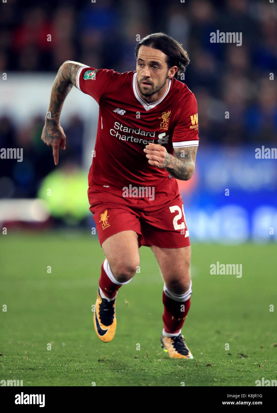 Liverpools Danny Ings während der carabao Pokal, dritte Runde für die King Power Stadion, Leicester. PRESS ASSOCIATION Foto. Bild Datum: Dienstag, September 19, 2017. Siehe PA-Geschichte Fußball Leicester. Photo Credit: Mike Egerton/PA-Kabel. Einschränkungen: EDITORIAL NUR VERWENDEN Keine Verwendung mit nicht autorisierten Audio-, Video-, Daten-, Spielpläne, Verein/liga Logos oder "live" Dienstleistungen. On-line-in-Verwendung auf 75 Bilder beschränkt, kein Video-Emulation. Keine Verwendung in Wetten, Spiele oder einzelne Verein/Liga/player Publikationen. Stockfoto